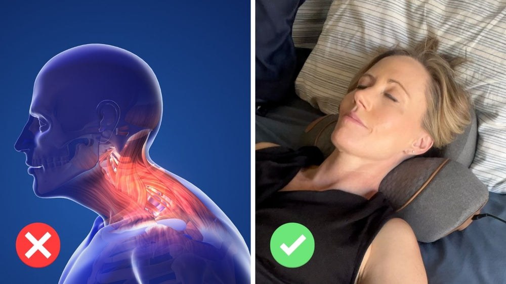 Nakken i klem mot nakken avlastet på puten