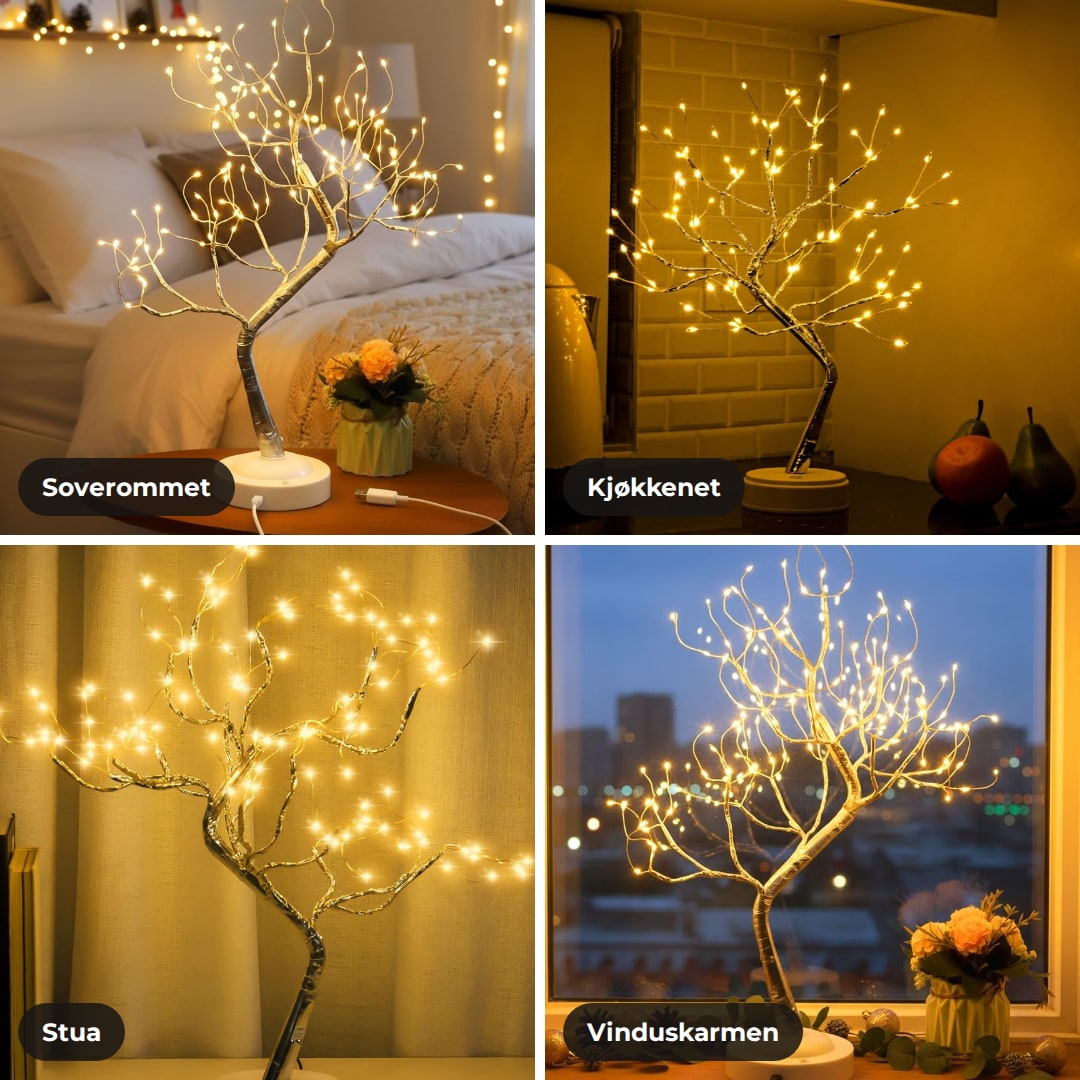 LED-treet på soverommet, på kjøkkenet, i stua og i vinduskarmen