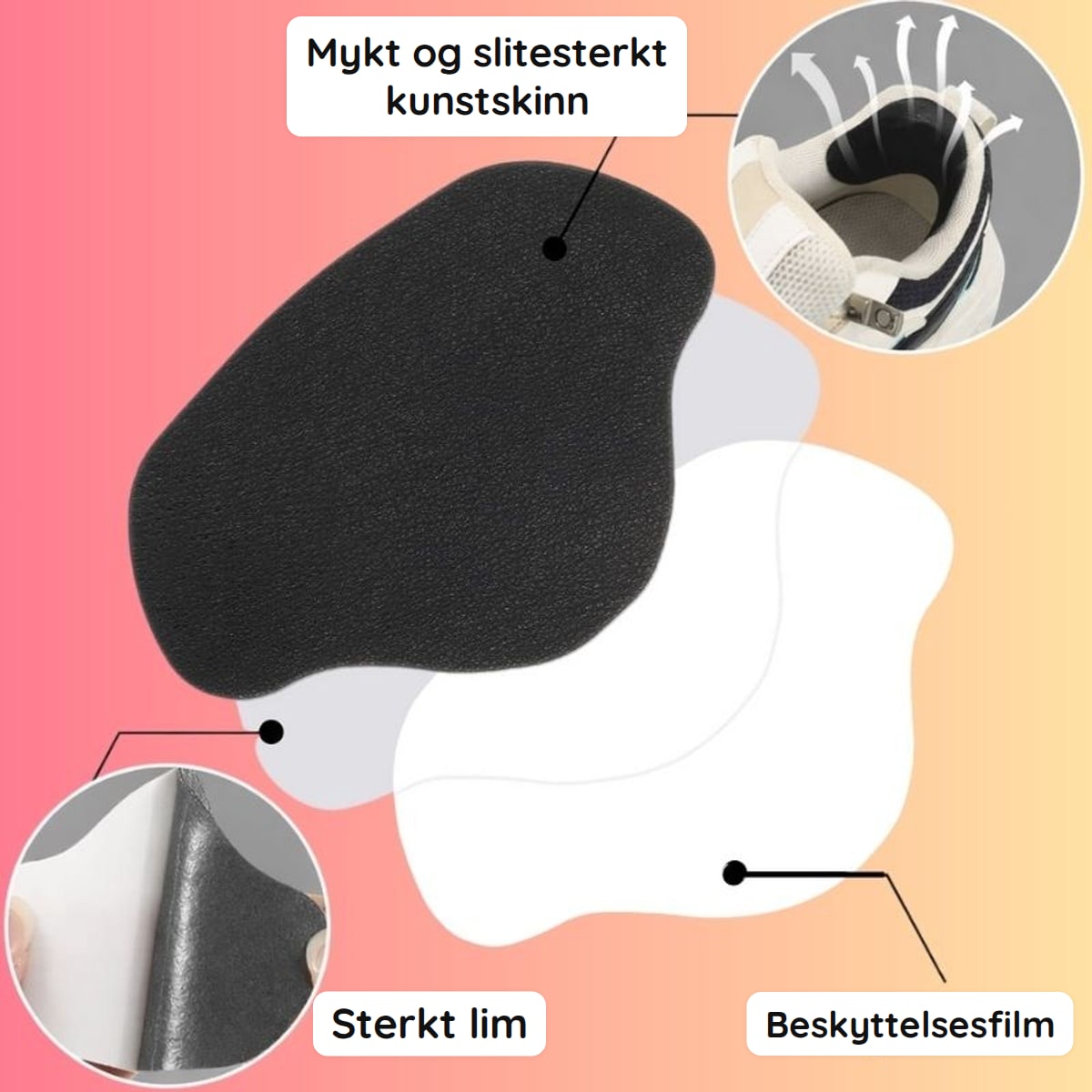 Lappen består av kunstskinn, sterkt lim og beskyttelsesfilm