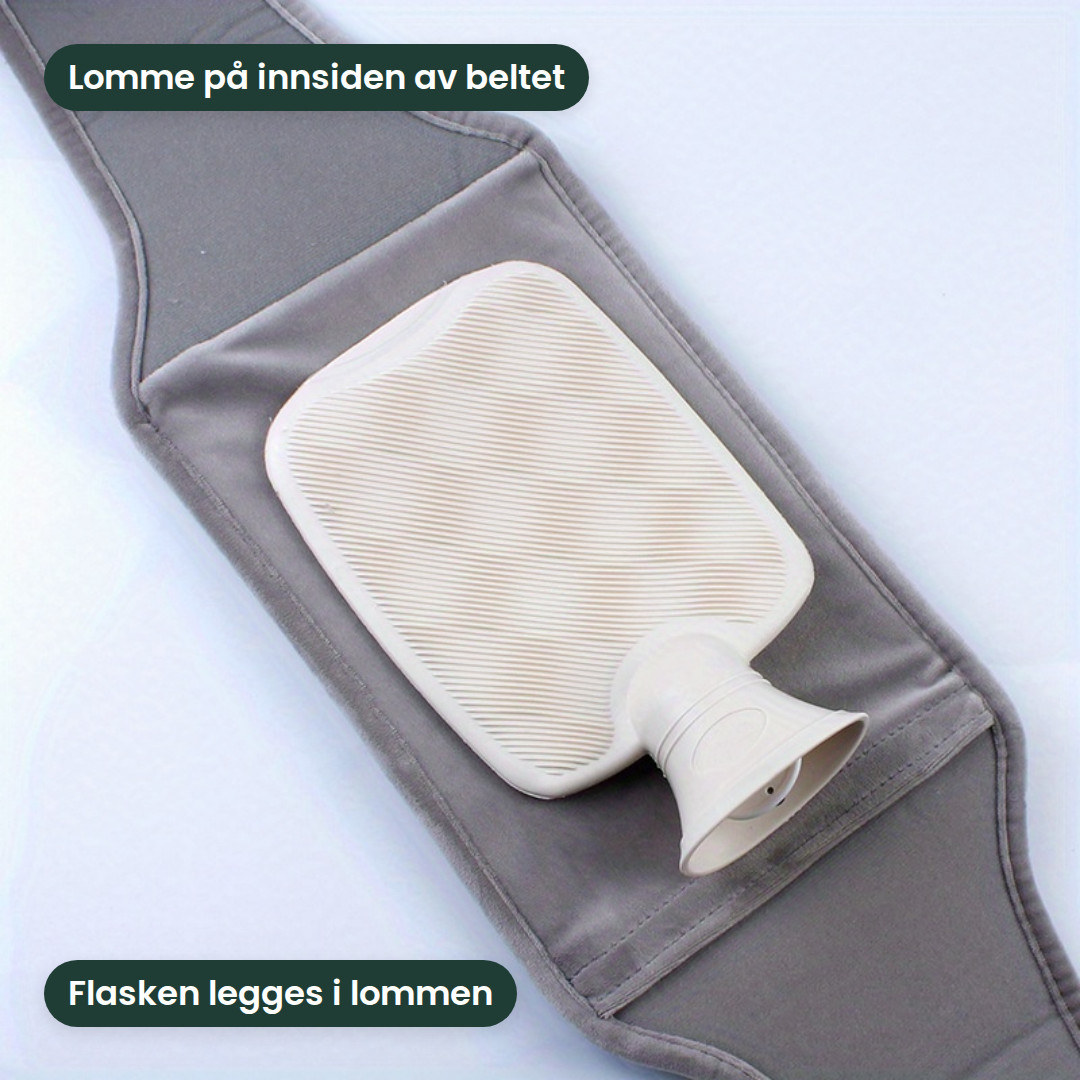 Innsiden av beltet med lommen der varmeflasken legges