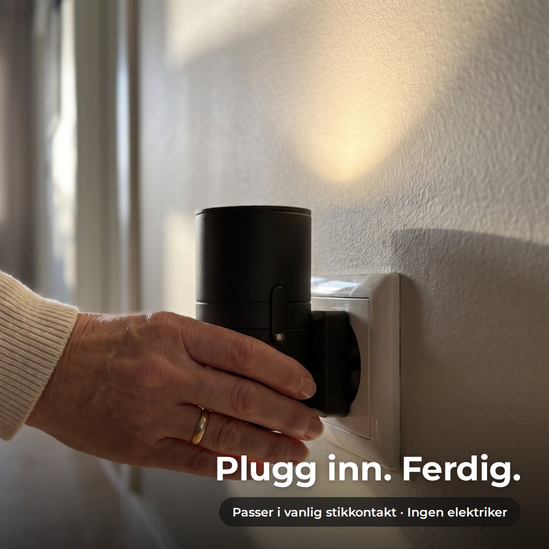 Lampen settes rett inn i en vanlig stikkontakt