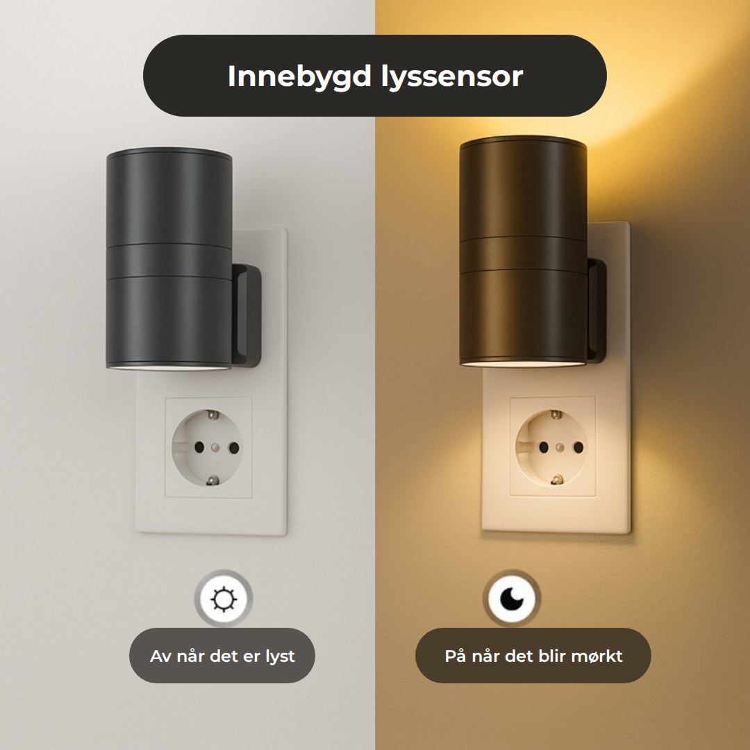 Lyssensor: lampen er av når det er lyst og på når det blir mørkt
