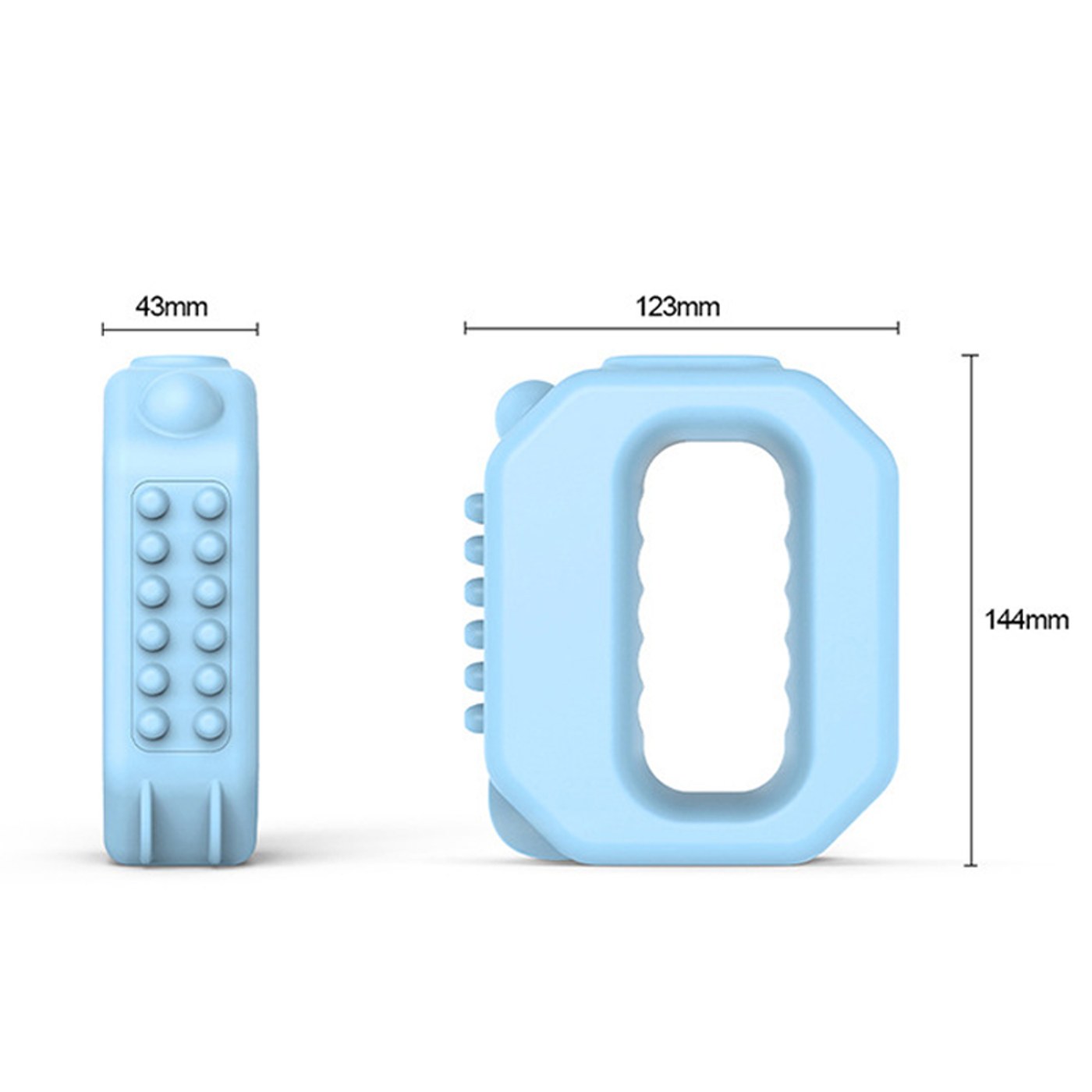 Maal paa ringen: 144 mm hoey, 123 mm bred, 43 mm tykk