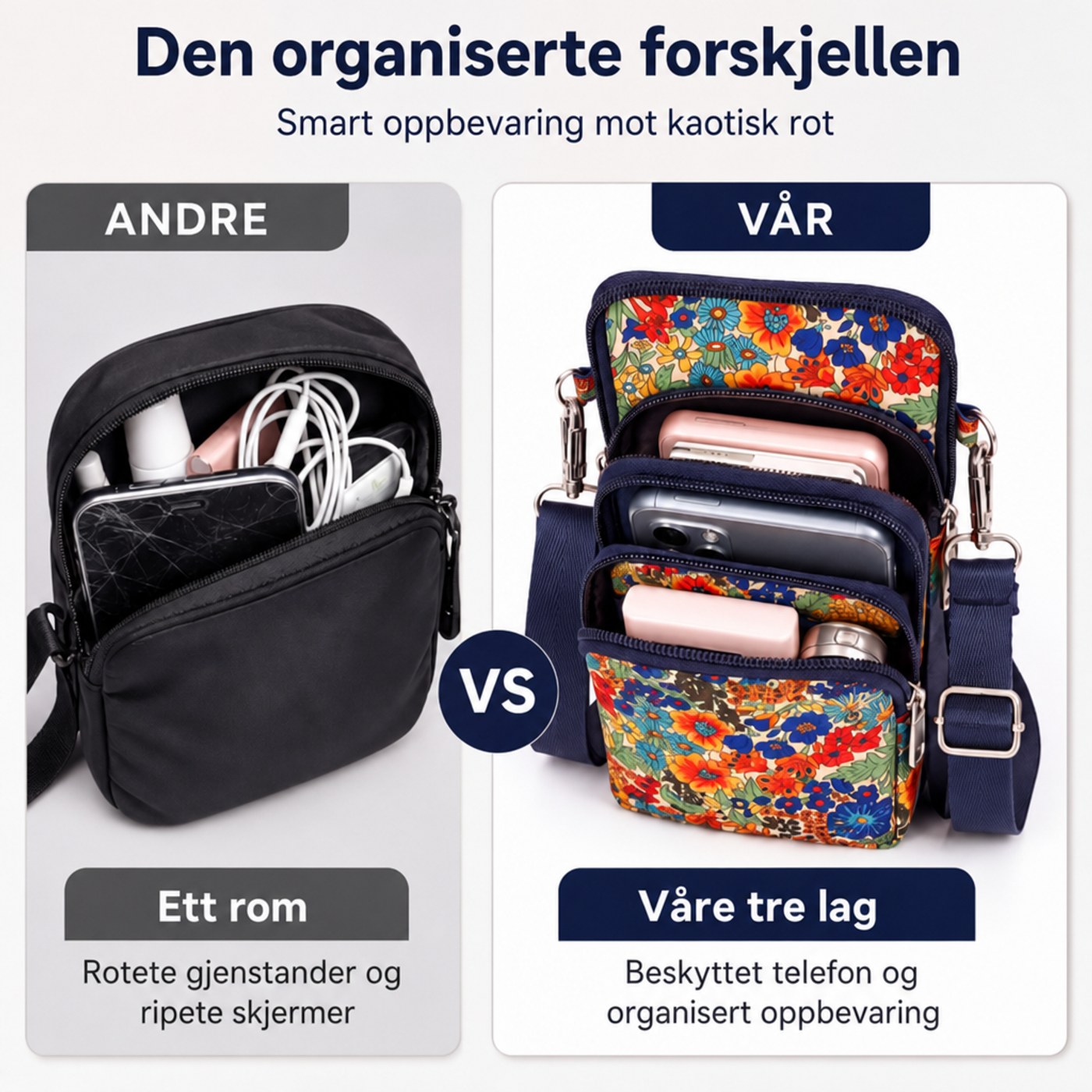 Ett rom mot tre organiserte rom