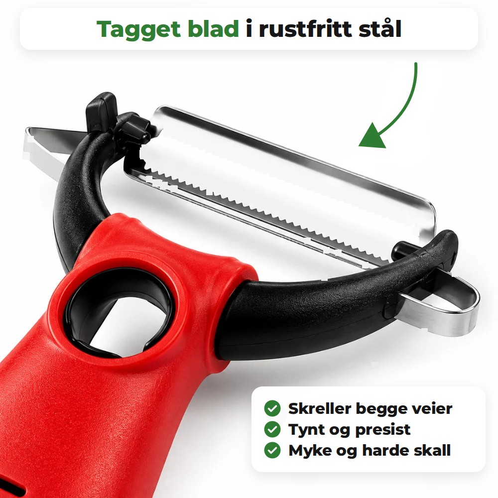 Nærbilde av det taggete bladet i rustfritt stål