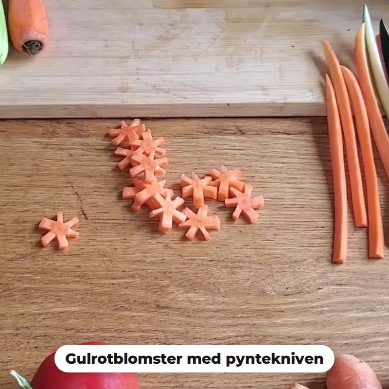 Gulrotblomster skåret med pyntekniven