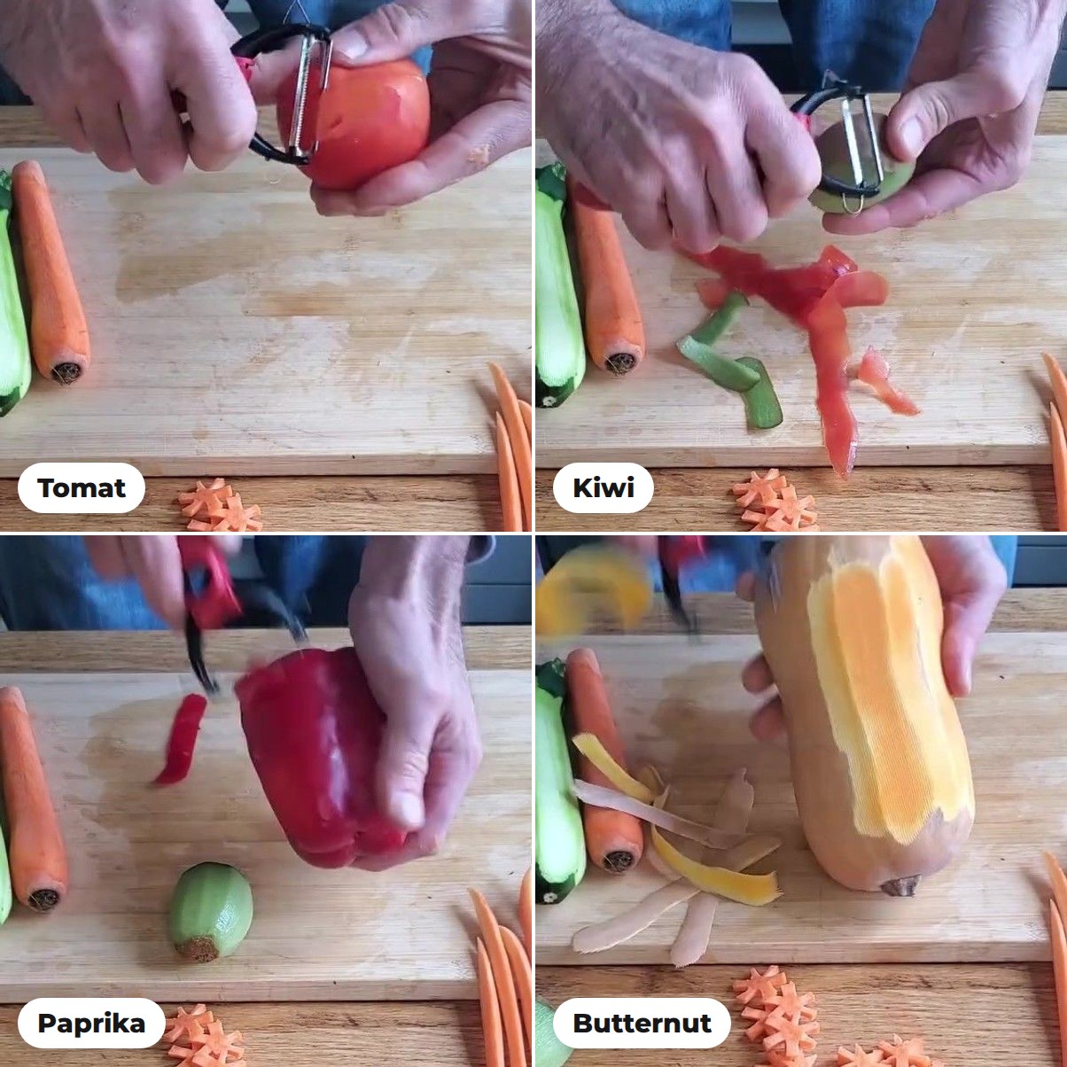 Skrella i bruk på tomat, kiwi, paprika og butternut
