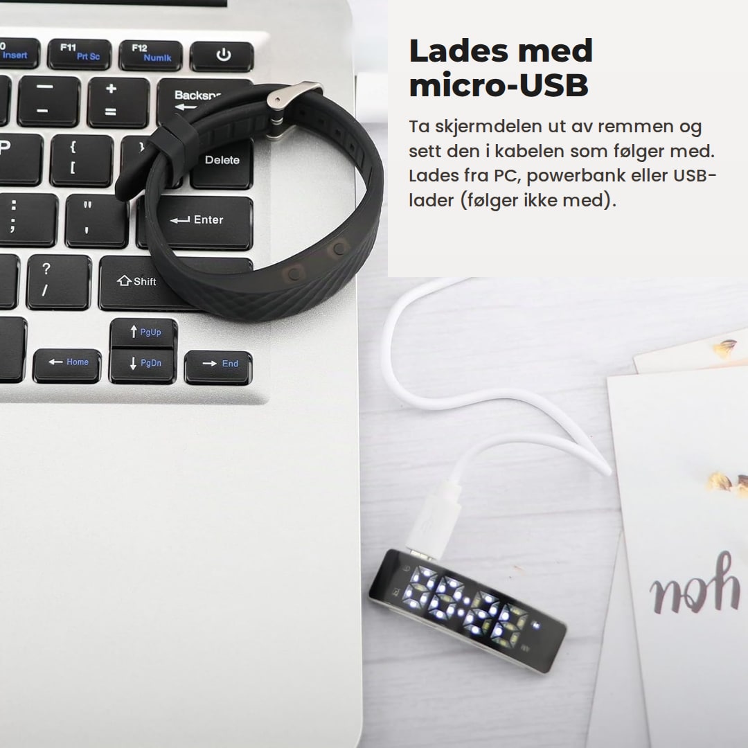 Stillvekk på et tastatur og skjermdelen koblet til micro-USB-kabelen