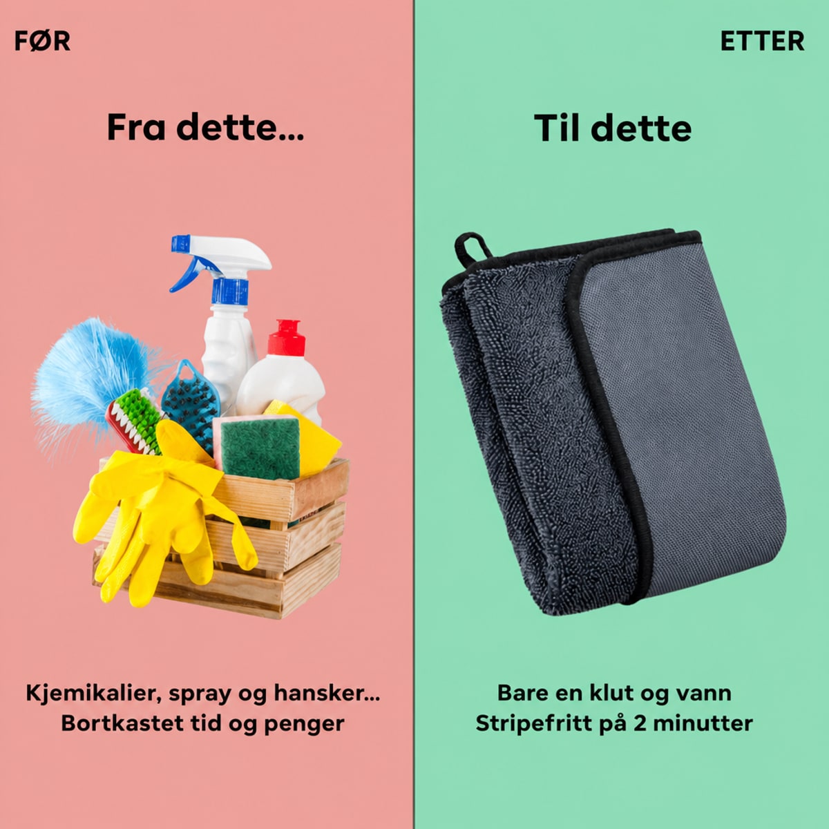 Foer og etter - fra kjemikalier til en klut